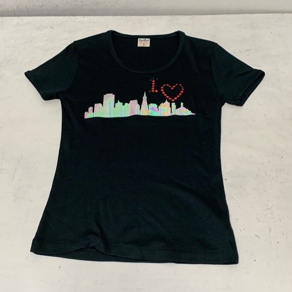 Fun-Tees Vintage I love New York womens T Shirt bejeweled size medium made USA